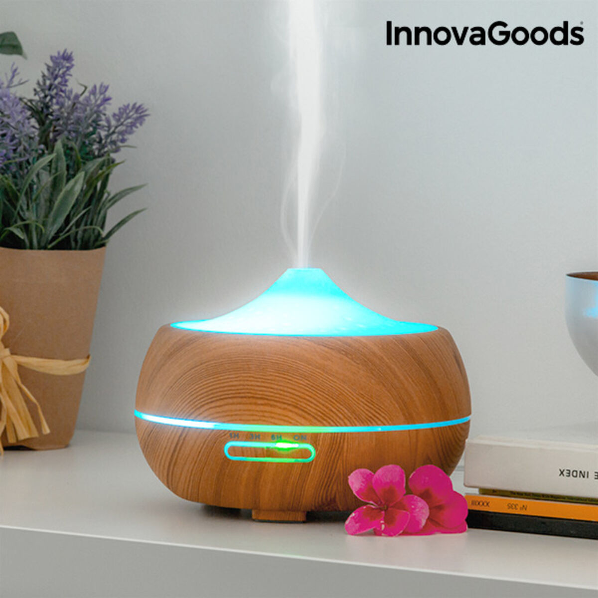 Aroma Diffuser Humidifier with Multicolour LED Wooden-Effect